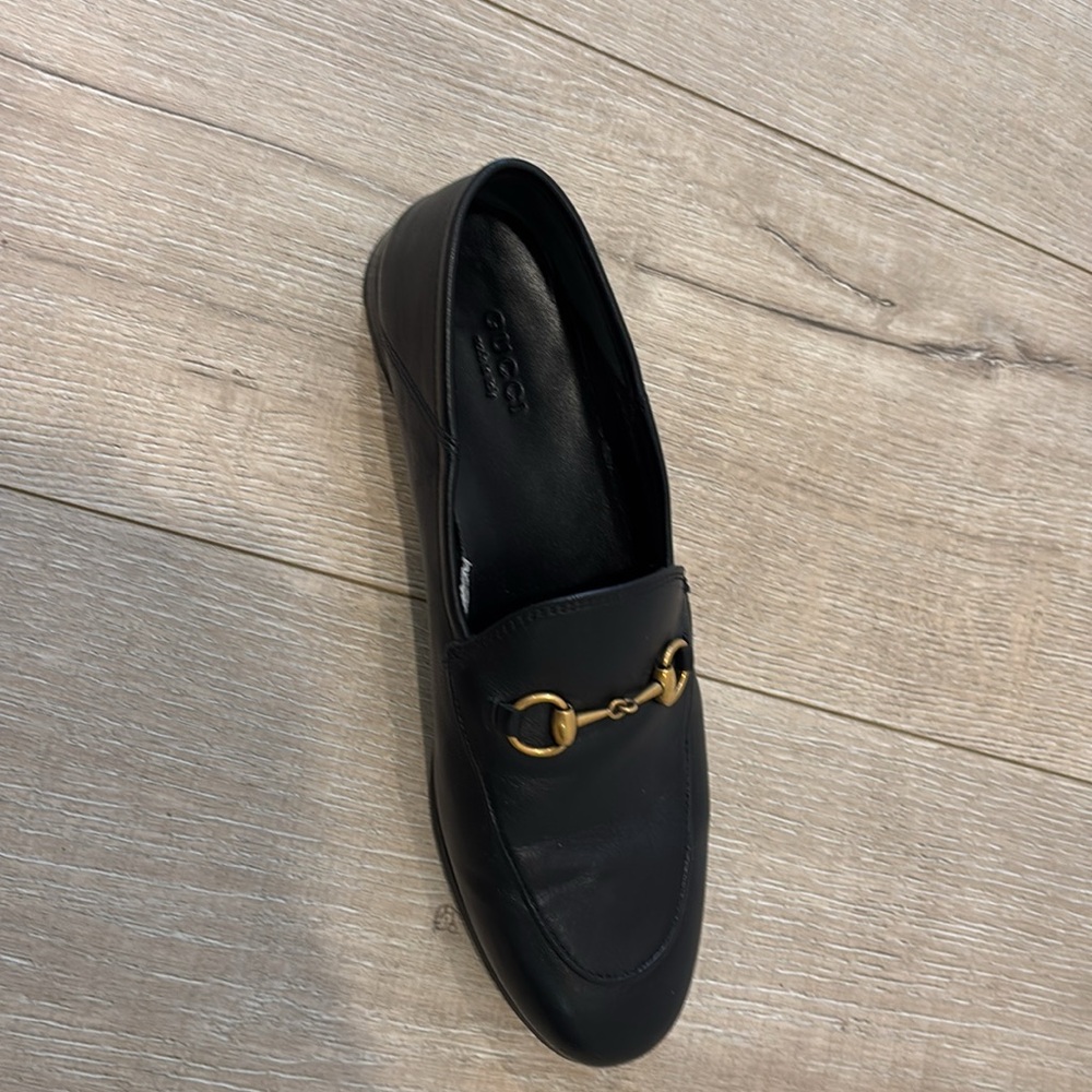 Women’s  Black Leather Loafers with Gold Accent